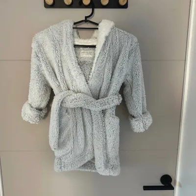 Peignoir doux gris & blanc